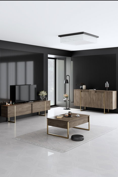 Hanah Home Luxe - Conjunto de muebles de salón Nogal y Dorado Hanah Home Luxe - Conjunto de muebles de salón Nogal y Dorado